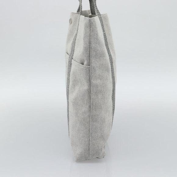 HERMES New Fourre Tout Cabas Hand Bag Canvas Gray Silver Auth 192794A