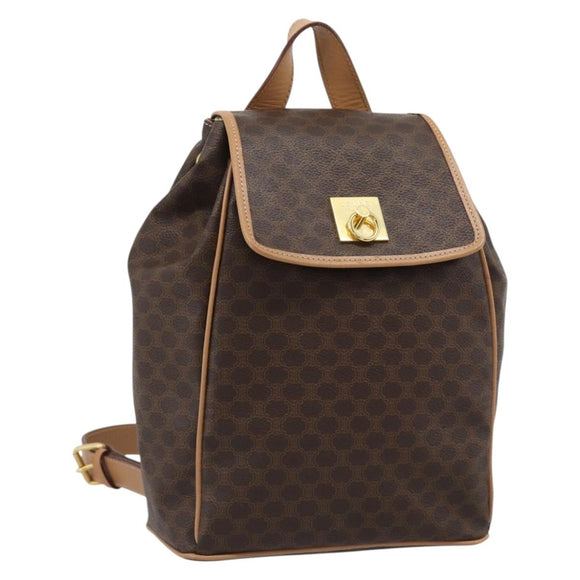 CELINE Macadam Backpack PVC Leather Brown Gold Tone Auth 192796A