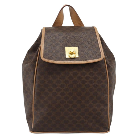 CELINE Macadam Backpack PVC Leather Brown Gold Tone Auth 192796A