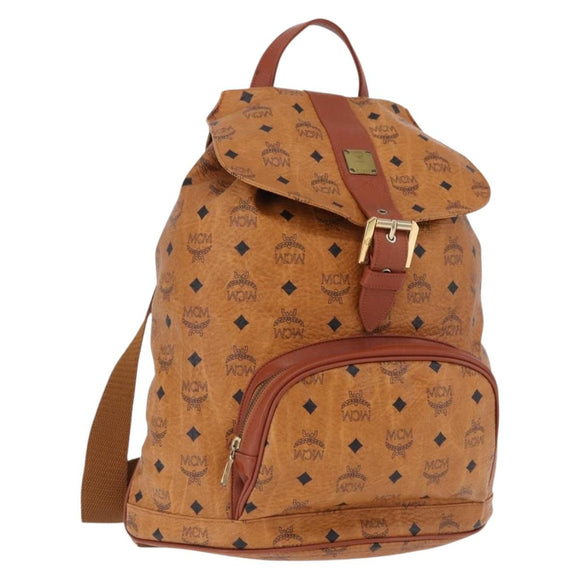 MCM Vicetos Backpack PVC Leather Brown Gold Tone Auth 192800A