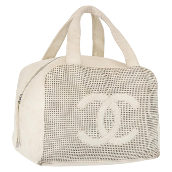 CHANEL COCO Mark Hand Bag Leather Ivory Silver CC Auth 192801
