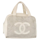 CHANEL COCO Mark Hand Bag Leather Ivory Silver CC Auth 192801-2