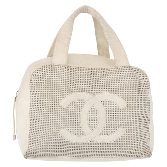 CHANEL COCO Mark Hand Bag Leather Ivory Silver CC Auth 192801