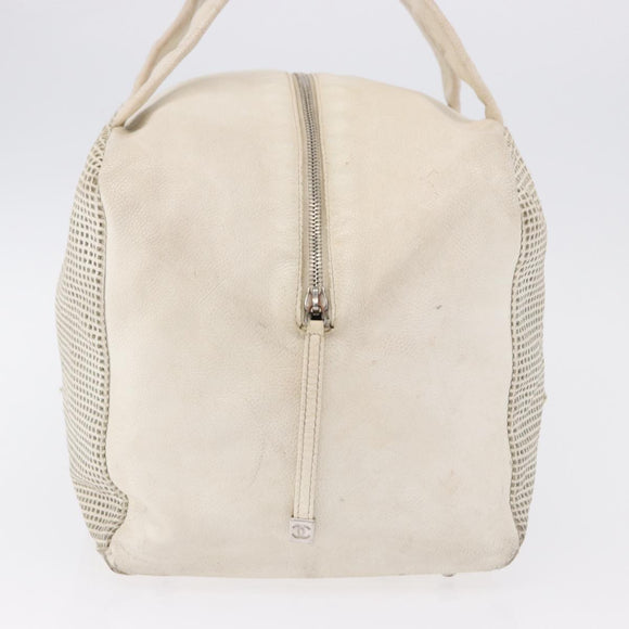 CHANEL COCO Mark Hand Bag Leather Ivory Silver CC Auth 192801