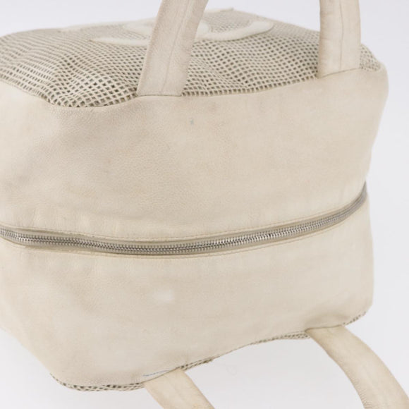 CHANEL COCO Mark Hand Bag Leather Ivory Silver CC Auth 192801