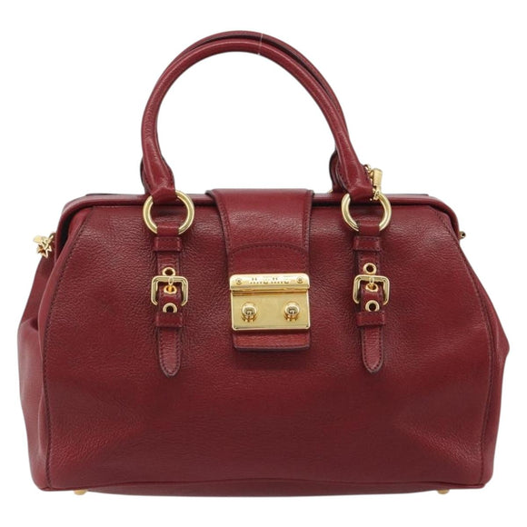 Miu Miu Hand Bag Leather 2way Red Gold Tone Auth 192802A