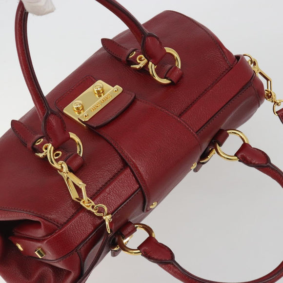 Miu Miu Hand Bag Leather 2way Red Gold Tone Auth 192802A