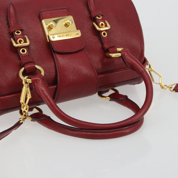 Miu Miu Hand Bag Leather 2way Red Gold Tone Auth 192802A