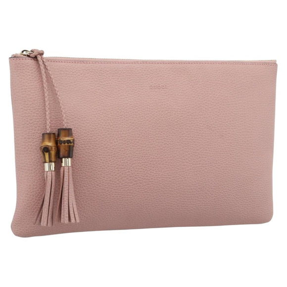 GUCCI Bamboo Clutch Bag Leather Outlet Pink Gold Tone 449653 Auth 192804A