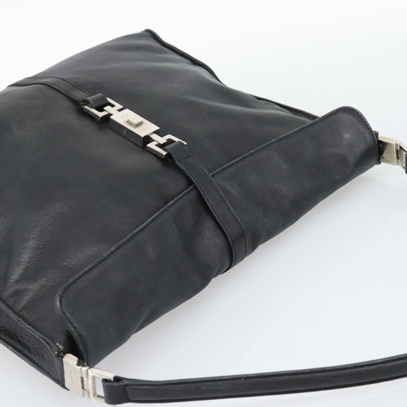GUCCI Jackie Shoulder Bag Leather Black Silver 001.3355 Auth 192805