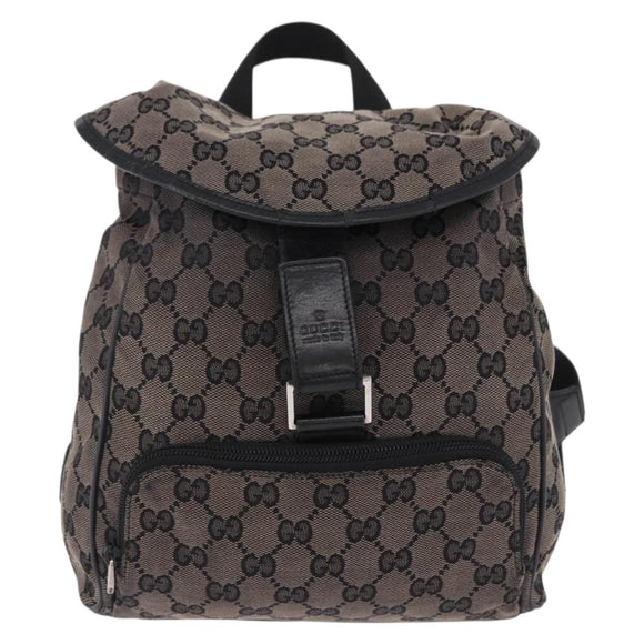 GUCCI GG Canvas Backpack Black Silver 019.0352 Auth 192806