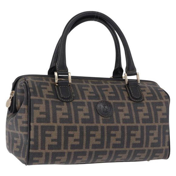 FENDI Zucca Boston Bag PVC Leather Brown Gold Tone Auth 192807A