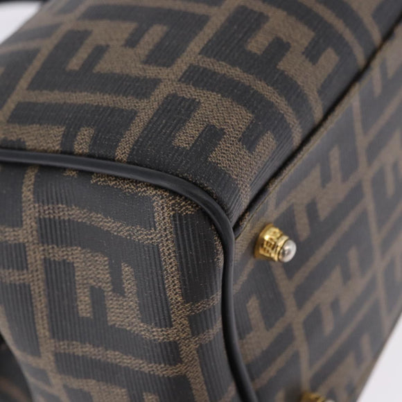 FENDI Zucca Boston Bag PVC Leather Brown Gold Tone Auth 192807A