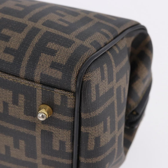 FENDI Zucca Boston Bag PVC Leather Brown Gold Tone Auth 192807A