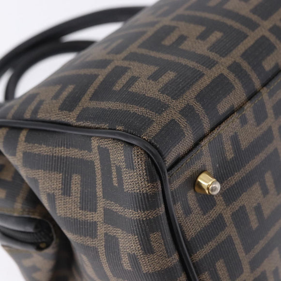 FENDI Zucca Boston Bag PVC Leather Brown Gold Tone Auth 192807A