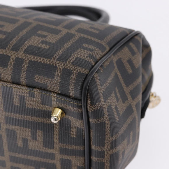 FENDI Zucca Boston Bag PVC Leather Brown Gold Tone Auth 192807A