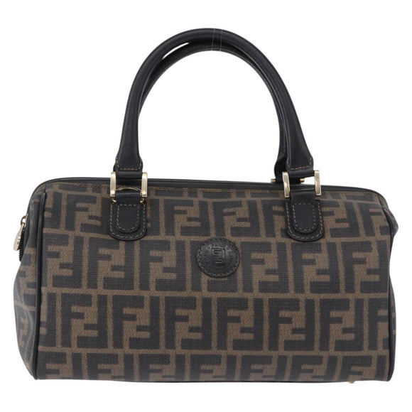 FENDI Zucca Boston Bag PVC Leather Brown Gold Tone Auth 192807A