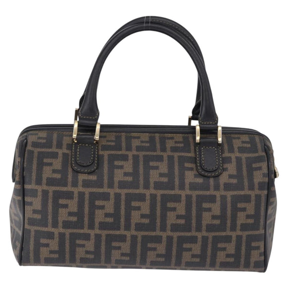 FENDI Zucca Boston Bag PVC Leather Brown Gold Tone Auth 192807A