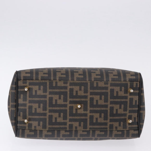 FENDI Zucca Boston Bag PVC Leather Brown Gold Tone Auth 192807A