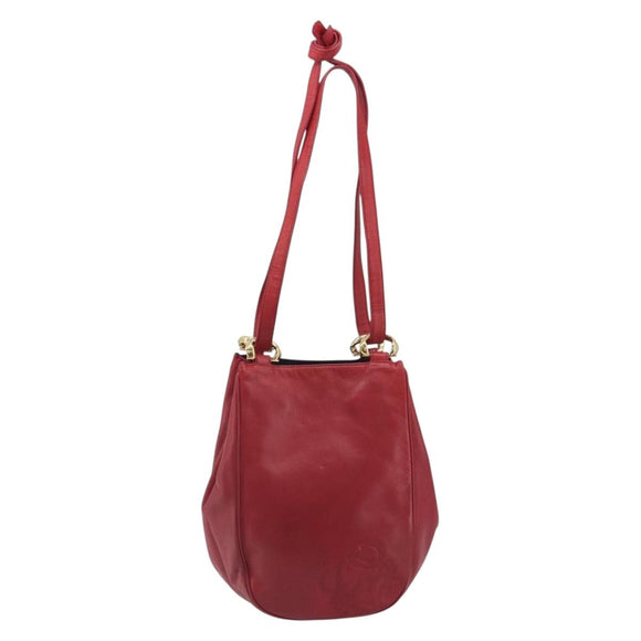 LOEWE Shoulder Bag Leather Red Gold Tone Auth 192808A