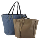 CELINE Tote Bag Leather Canvas 2 Set Beige Blue Auth 192810-1