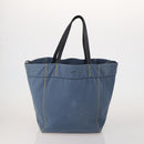 CELINE Tote Bag Leather Canvas 2 Set Beige Blue Auth 192810-2