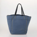 CELINE Tote Bag Leather Canvas 2 Set Beige Blue Auth 192810-3