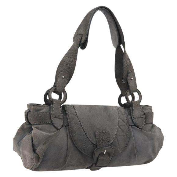 LOEWE Tote Bag Suede Gray Silver Auth 192813