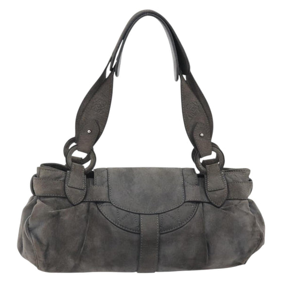 LOEWE Tote Bag Suede Gray Silver Auth 192813
