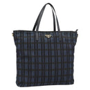 PRADA Tote Bag Nylon Navy Gold Tone Auth 192816A-1