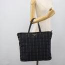 PRADA Tote Bag Nylon Navy Gold Tone Auth 192816A-23