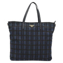 PRADA Tote Bag Nylon Navy Gold Tone Auth 192816A-13