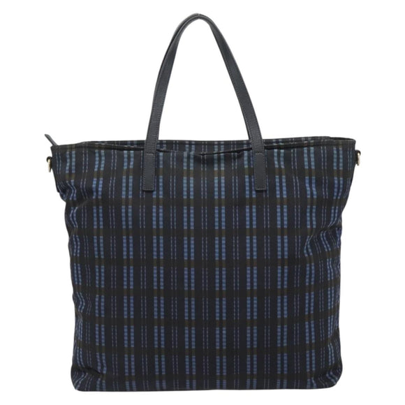 PRADA Tote Bag Nylon Navy Gold Tone Auth 192816A