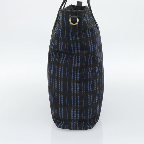 PRADA Tote Bag Nylon Navy Gold Tone Auth 192816A