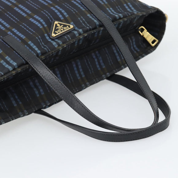 PRADA Tote Bag Nylon Navy Gold Tone Auth 192816A