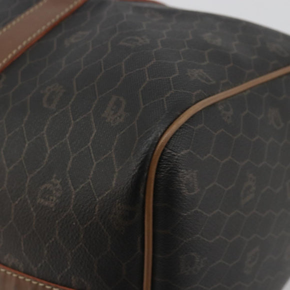Christian Dior Honeycomb Boston Bag PVC Leather Brown Gold Tone Auth 192820A
