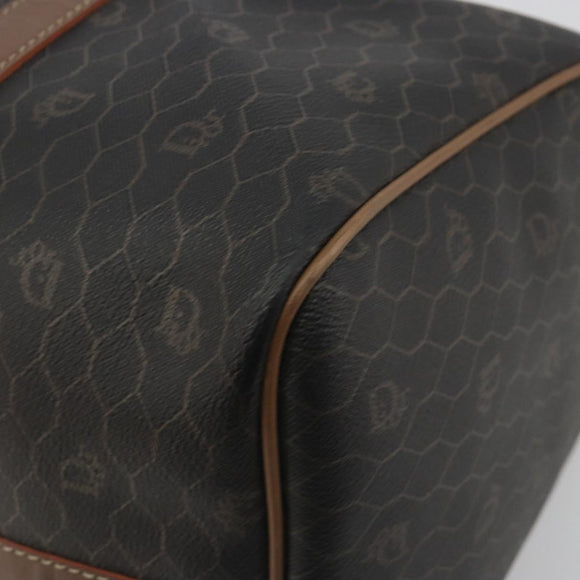 Christian Dior Honeycomb Boston Bag PVC Leather Brown Gold Tone Auth 192820A