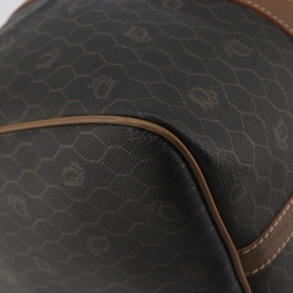 Christian Dior Honeycomb Boston Bag PVC Leather Brown Gold Tone Auth 192820A