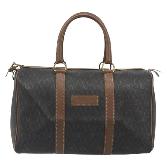 Christian Dior Honeycomb Boston Bag PVC Leather Brown Gold Tone Auth 192820A