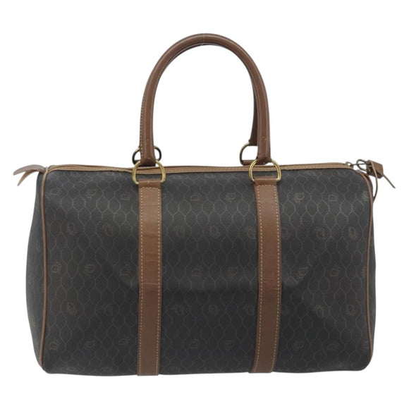 Christian Dior Honeycomb Boston Bag PVC Leather Brown Gold Tone Auth 192820A