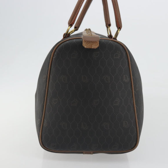 Christian Dior Honeycomb Boston Bag PVC Leather Brown Gold Tone Auth 192820A