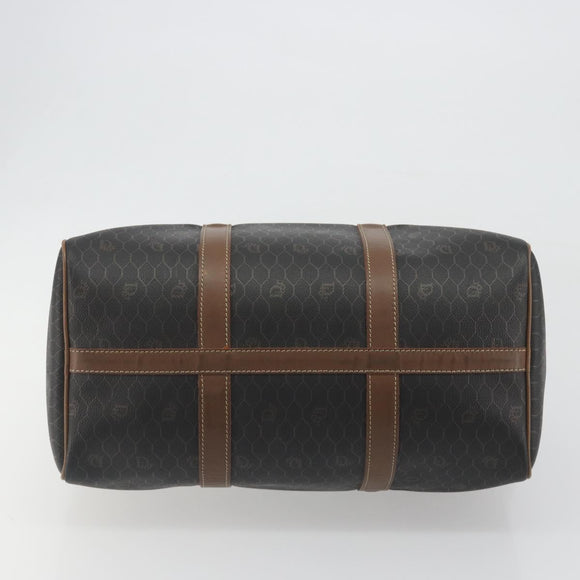 Christian Dior Honeycomb Boston Bag PVC Leather Brown Gold Tone Auth 192820A