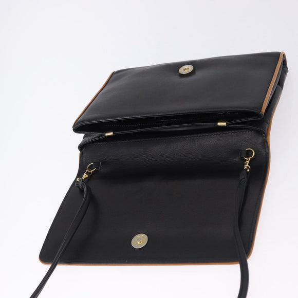 CELINE Horse Carriage Shoulder Bag Leather Black Gold Tone Auth 192821A