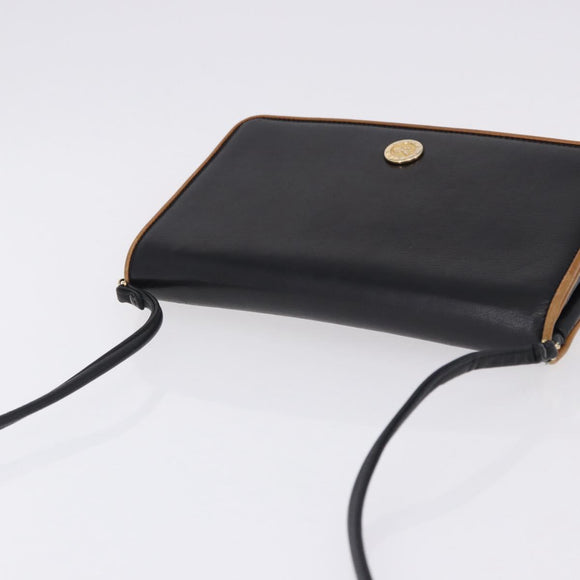 CELINE Horse Carriage Shoulder Bag Leather Black Gold Tone Auth 192821A