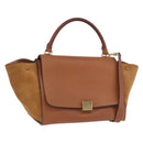 CELINE Trapeze Hand Bag Leather 2way Brown Gold Tone Auth 192822A-1