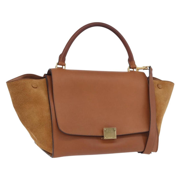 CELINE Trapeze Hand Bag Leather 2way Brown Gold Tone Auth 192822A
