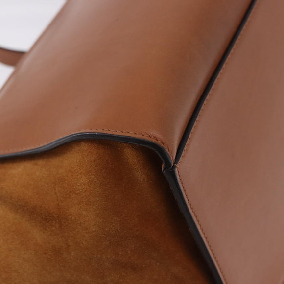 CELINE Trapeze Hand Bag Leather 2way Brown Gold Tone Auth 192822A