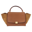 CELINE Trapeze Hand Bag Leather 2way Brown Gold Tone Auth 192822A-2