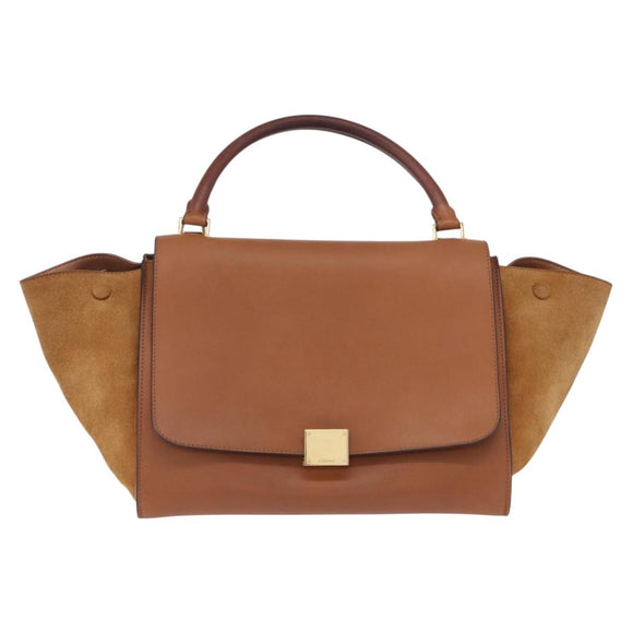CELINE Trapeze Hand Bag Leather 2way Brown Gold Tone Auth 192822A