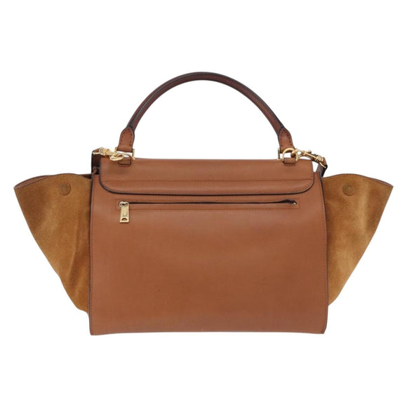 CELINE Trapeze Hand Bag Leather 2way Brown Gold Tone Auth 192822A